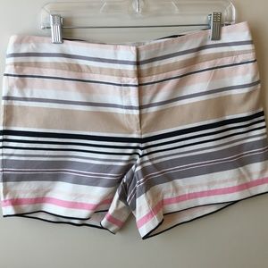 Willi Smith Striped, cotton, shorts, size 12, pink, cream, taupe, peach, and bla
